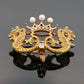 Antique 14K Yellow Gold Seed Pearl & Diamond 3.18g Dragon Crown Enhancer Brooch