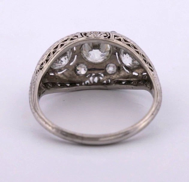1920s Art Deco Old European Cuts Handmade Filigree 2.00CTW Platinum Diamond Ring
