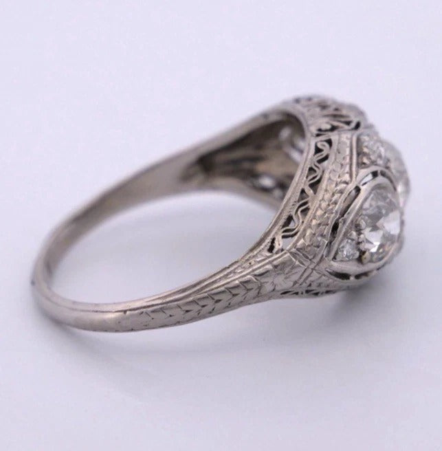 1920s Art Deco Old European Cuts Handmade Filigree 2.00CTW Platinum Diamond Ring