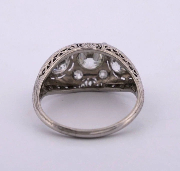 1920s Art Deco Old European Cuts Handmade Filigree 2.00CTW Platinum Diamond Ring
