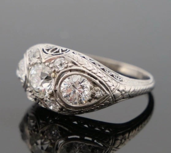 1920s Art Deco Old European Cuts Handmade Filigree 2.00CTW Platinum Diamond Ring