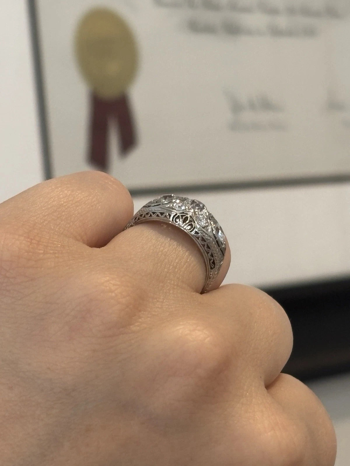 1920s Art Deco Old European Cuts Handmade Filigree 2.00CTW Platinum Diamond Ring
