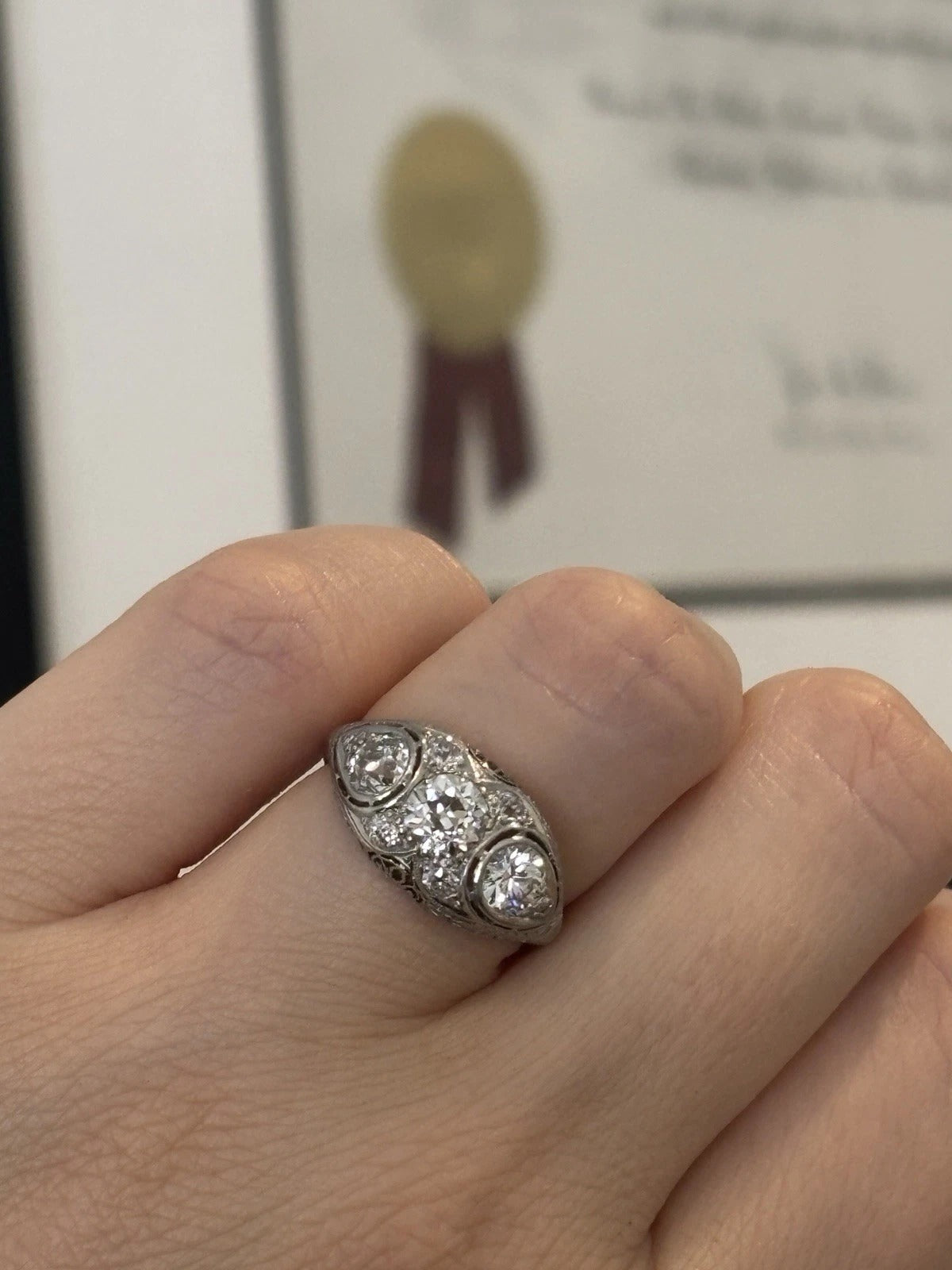 1920s Art Deco Old European Cuts Handmade Filigree 2.00CTW Platinum Diamond Ring