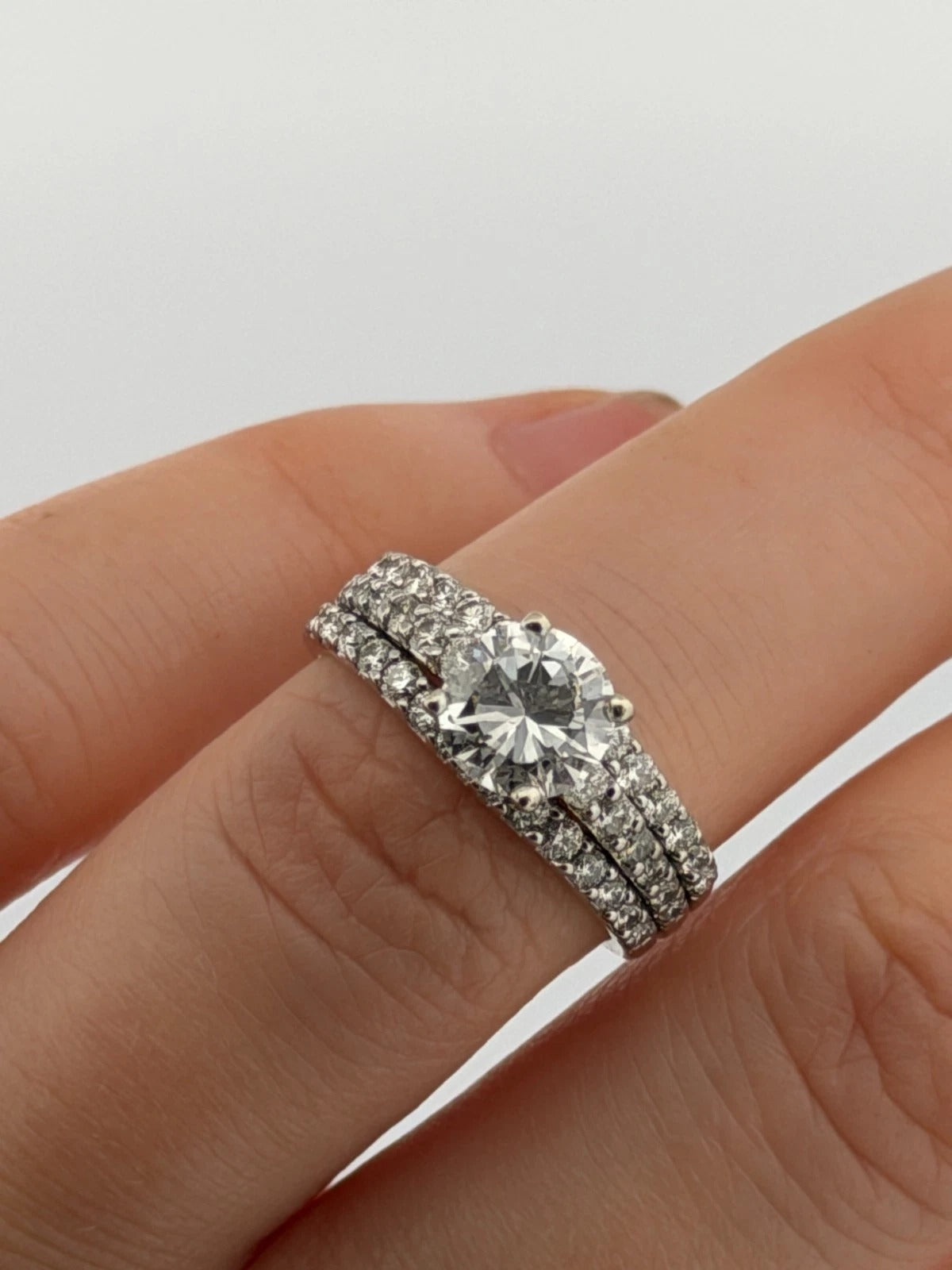 14K White Gold 1.30ct I2, H Round Brilliant Diamond Pave Engagement Ring Size 6.75