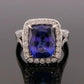Elongated Cushion Natural Tanzanite & Round Diamond 6.29CT 14K White Gold Ring Size 8 - Devine & Co.