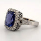 Elongated Cushion Natural Tanzanite & Round Diamond 6.29CT 14K White Gold Ring Size 8 - Devine & Co.