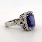 Elongated Cushion Natural Tanzanite & Round Diamond 6.29CT 14K White Gold Ring Size 8 - Devine & Co.