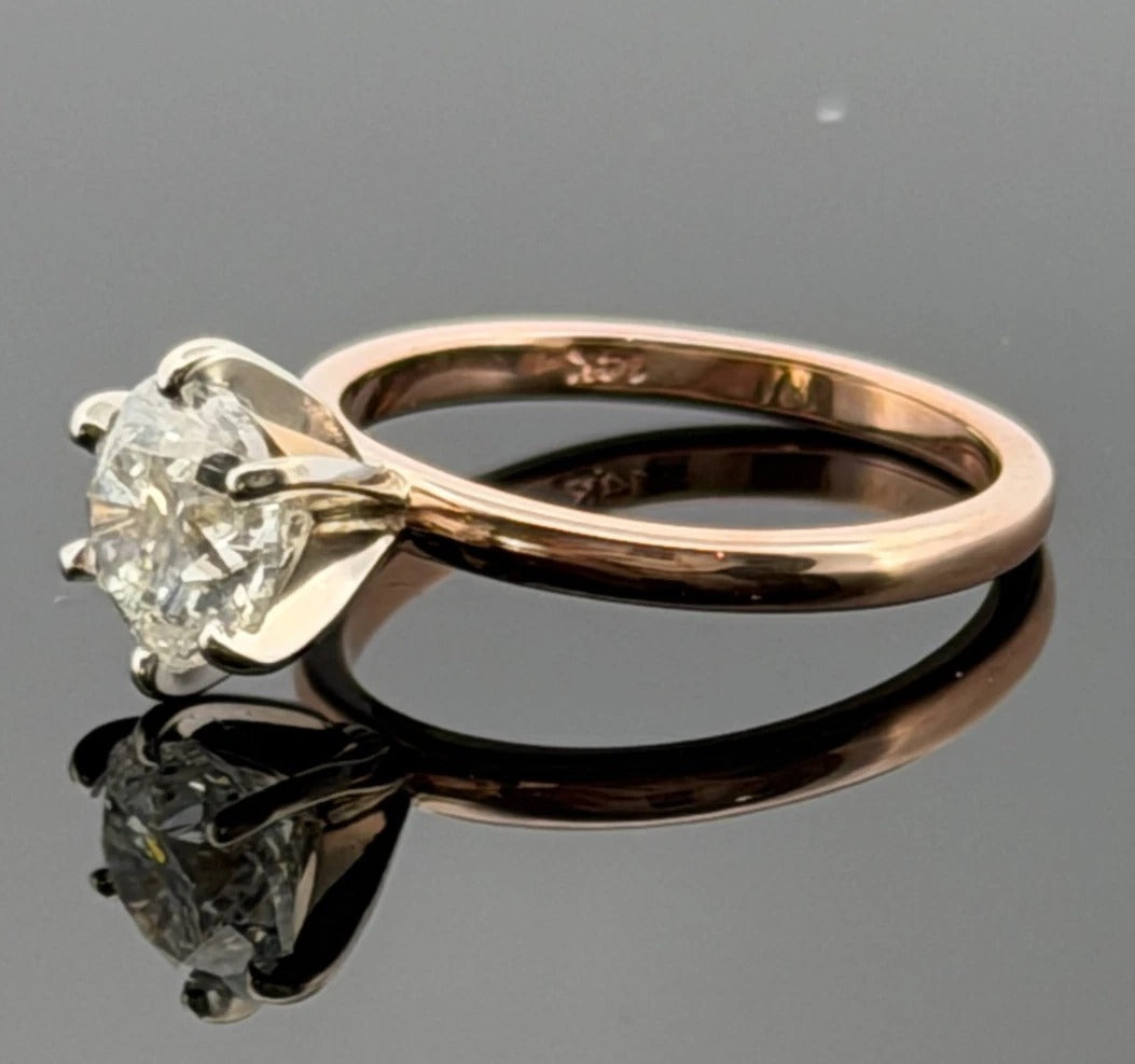 14K Rose Gold & White Gold 0.96ct Natural Diamond Solitaire Engagement Ring Size 4.25