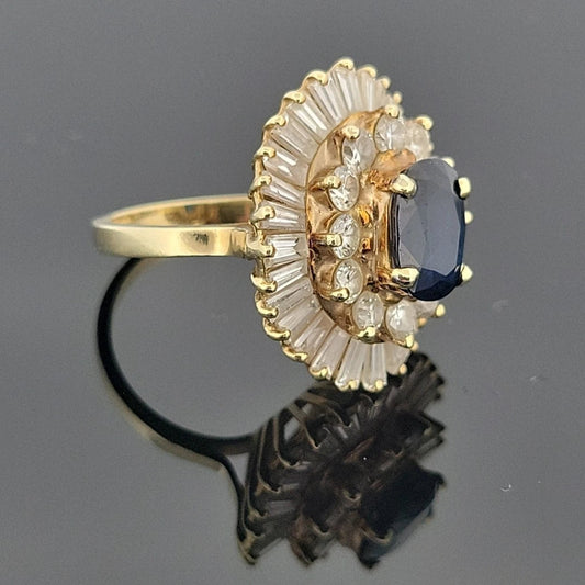 Estate 14K Yellow Gold Natural Sapphire & Diamond Ballerina Ring - Devine & Co.