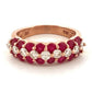 Estate Natural Round Ruby & Diamond 14K Rose Gold Three Row Band Size 6.25 - Devine & Co.