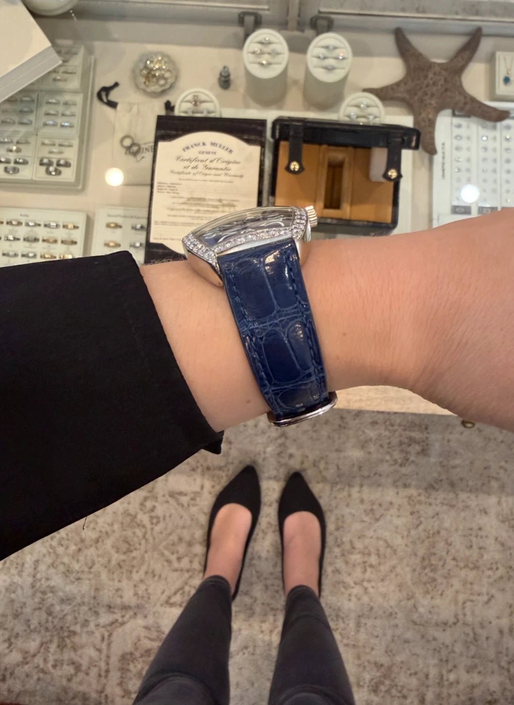 Franck Muller 6850 SC DP Diamond Dial Watch Blue Strap Automatic Platinum Rotor - Devine & Co.