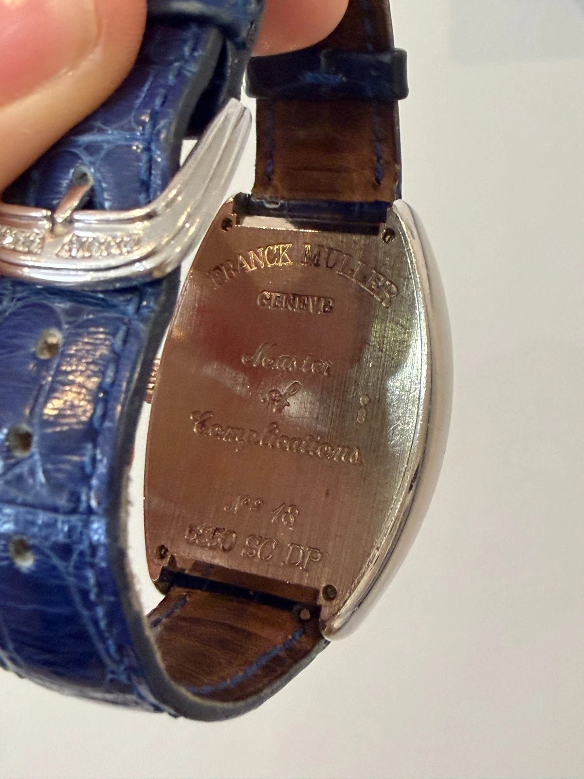 Franck Muller 6850 SC DP Diamond Dial Watch Blue Strap Automatic Platinum Rotor - Devine & Co.