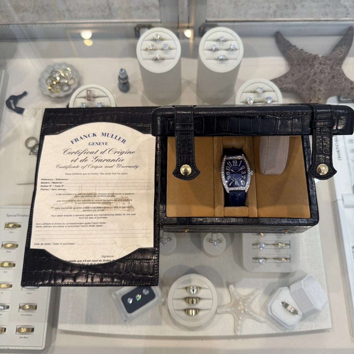 Franck Muller 6850 SC DP Diamond Dial Watch Blue Strap Automatic Platinum Rotor - Devine & Co.