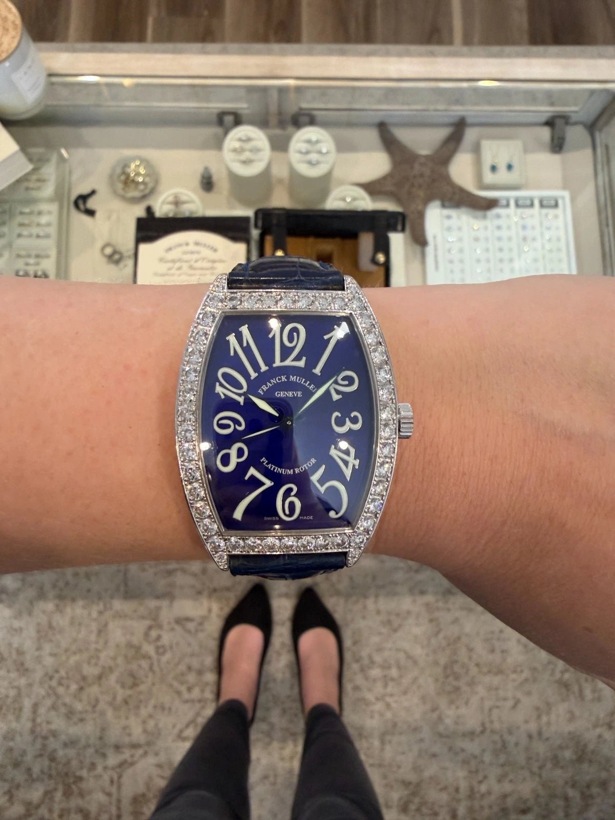 Franck Muller 6850 SC DP Diamond Dial Watch Blue Strap Automatic Platinum Rotor - Devine & Co.