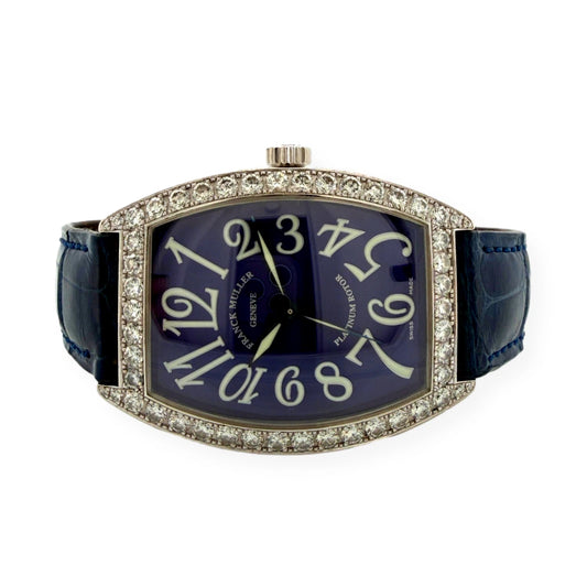 Franck Muller 6850 SC DP Diamond Dial Watch Blue Strap Automatic Platinum Rotor - Devine & Co.