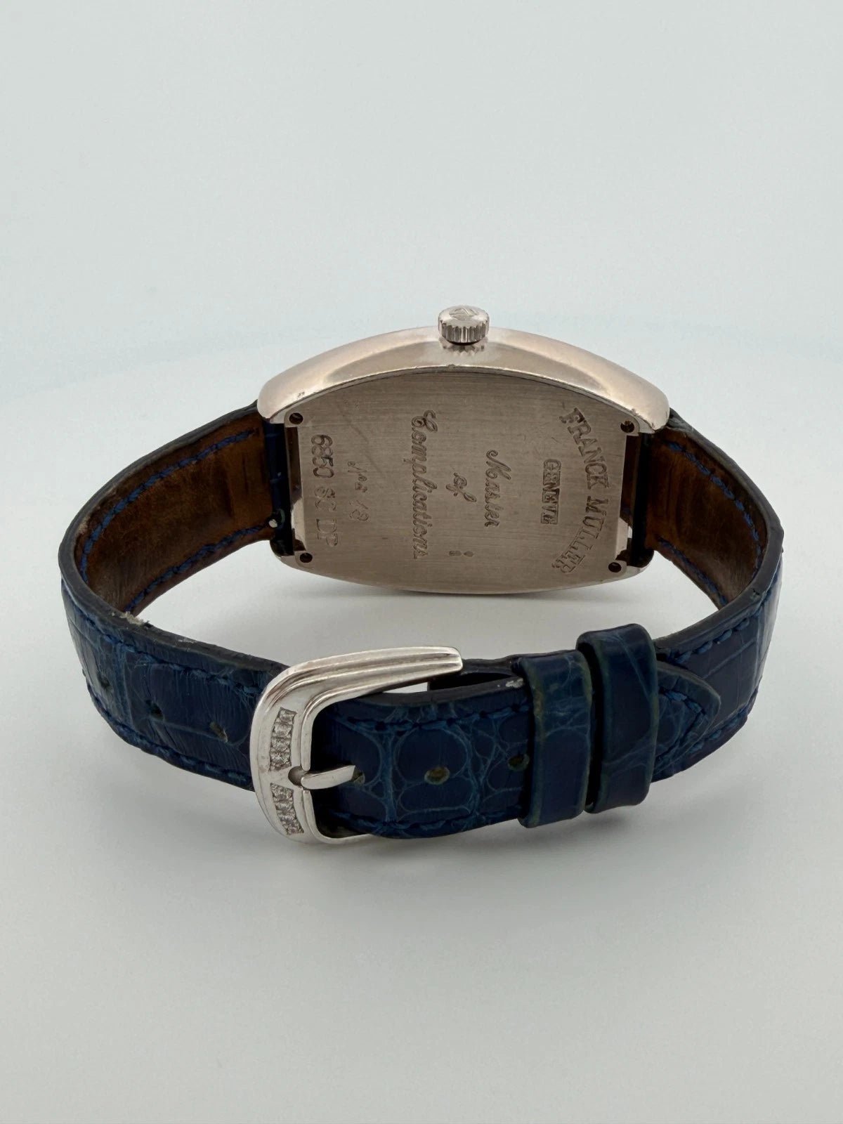 Franck Muller 6850 SC DP Diamond Dial Watch Blue Strap Automatic Platinum Rotor - Devine & Co.