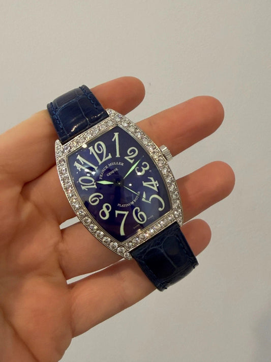 Franck Muller 6850 SC DP Diamond Dial Watch Blue Strap Automatic Platinum Rotor - Devine & Co.