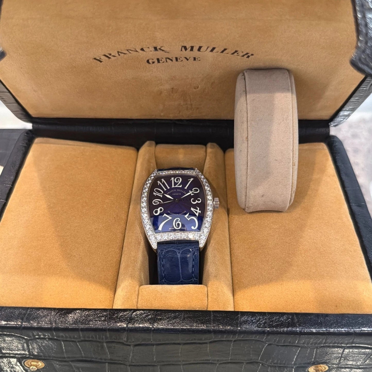 Franck Muller 6850 SC DP Diamond Dial Watch Blue Strap Automatic Platinum Rotor - Devine & Co.