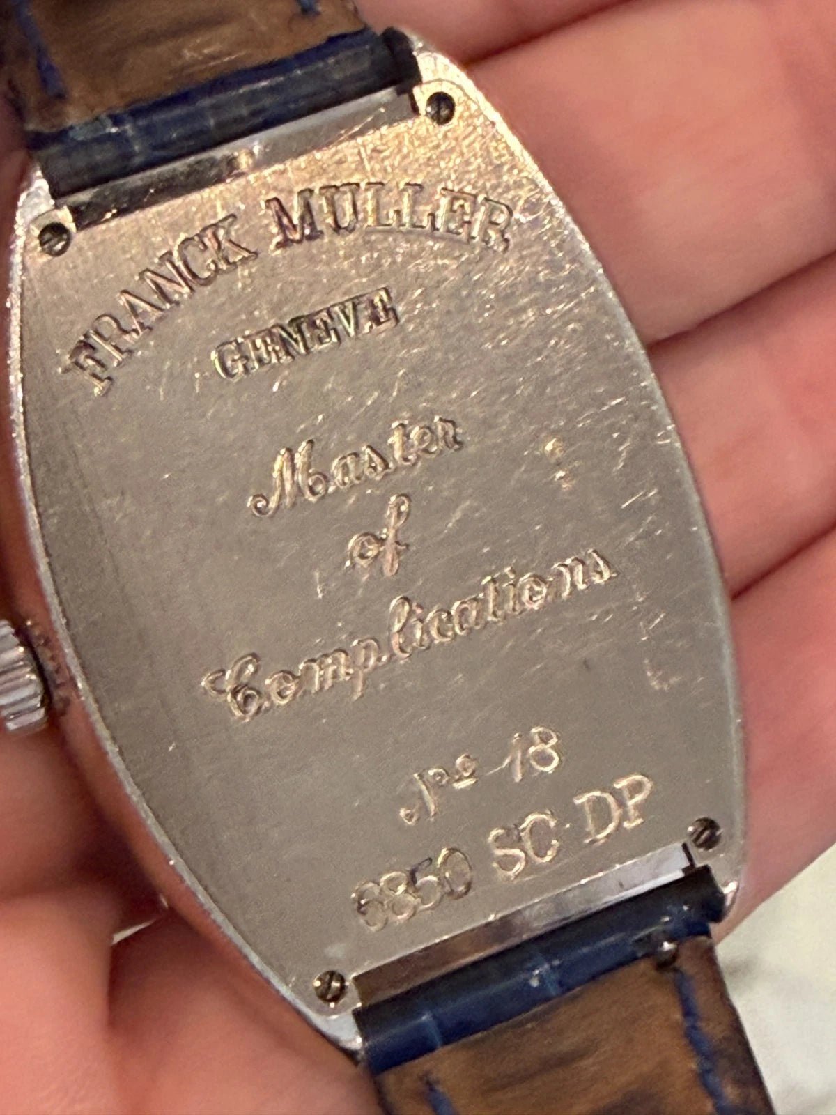 Franck Muller 6850 SC DP Diamond Dial Watch Blue Strap Automatic Platinum Rotor - Devine & Co.