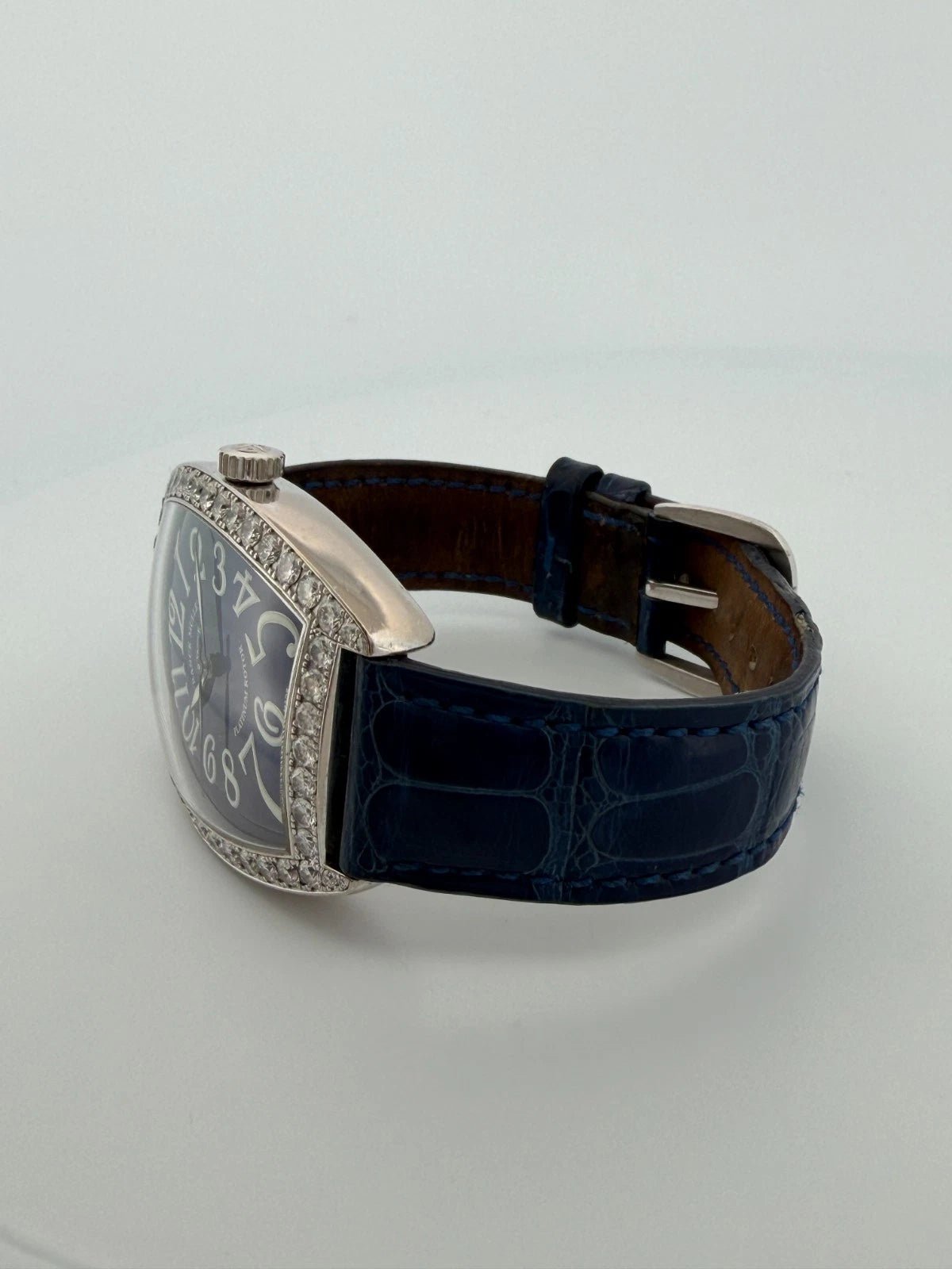 Franck Muller 6850 SC DP Diamond Dial Watch Blue Strap Automatic Platinum Rotor - Devine & Co.