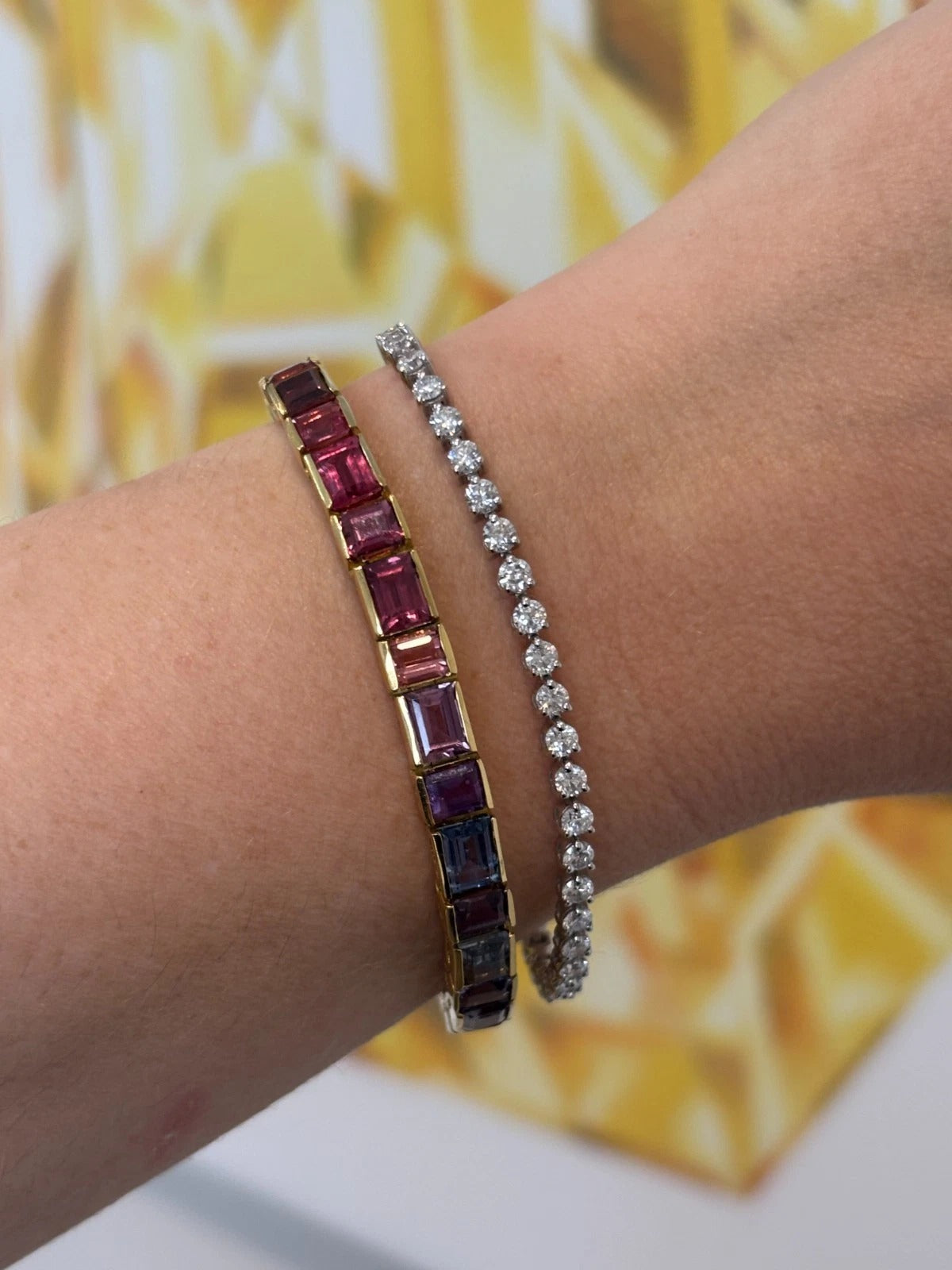 Custom Handmade Natural Rainbow Sapphire 18K Yellow Gold GIA No Heat Bracelet