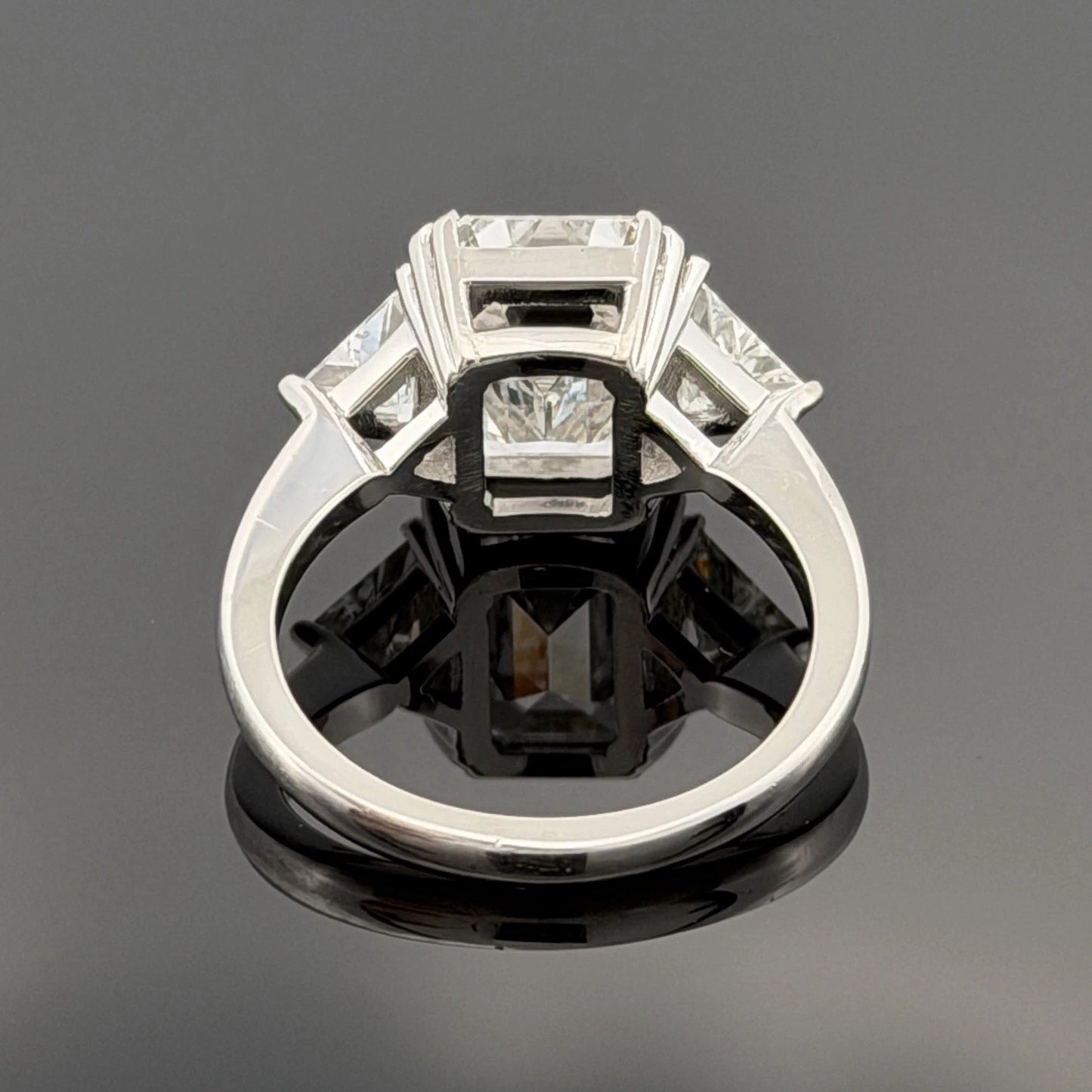 Consignment - Platinum Three-Stone Ring 4.10ct Emerald Cut Diamond GIA Certified Trillion Sides Size 6.5 - platinum, diamo...