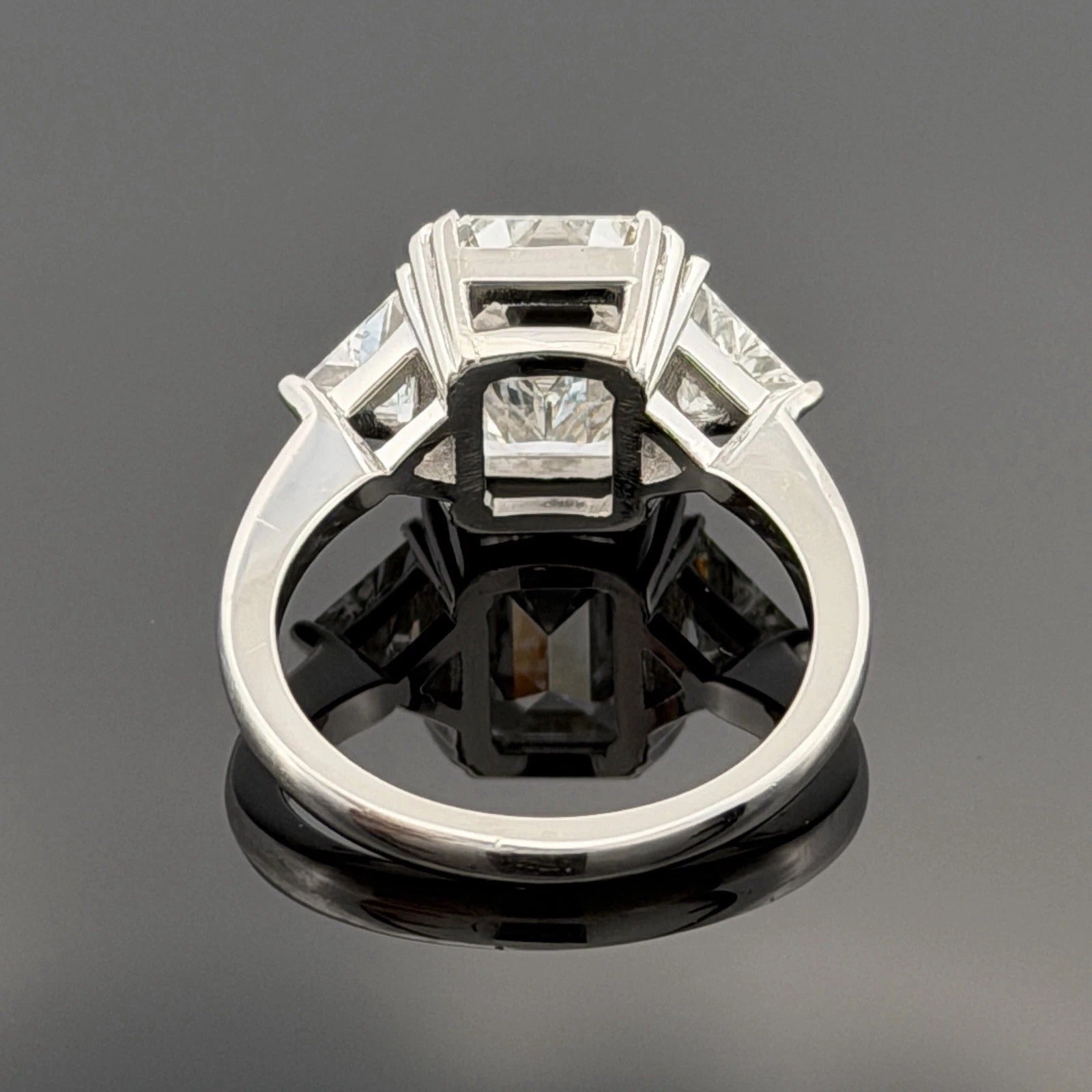 Consignment - Platinum Three-Stone Ring 4.10ct Emerald Cut Diamond GIA Certified Trillion Sides Size 6.5 - platinum, diamo...