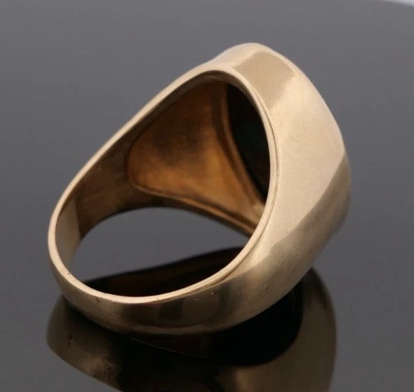 14K Yellow Gold 20.80 Grams Men’s Large Oval Cabochon Bloodstone Ring Size 14.5