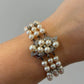 Vintage 10K White Gold 5.50-6mm Three-Strand Akoya Pearl & Diamond Bracelet