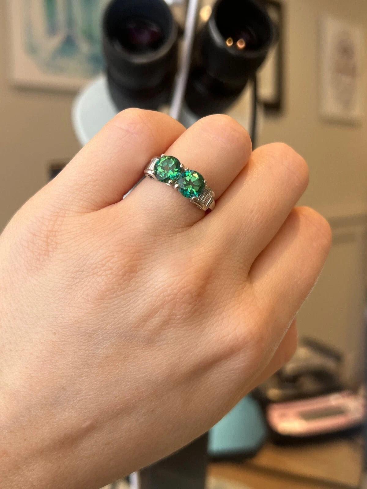 High Quality Natural Green-Blue Tourmaline & Diamond Platinum Ring 3ctw Sz 7.50 - Devine & Co.