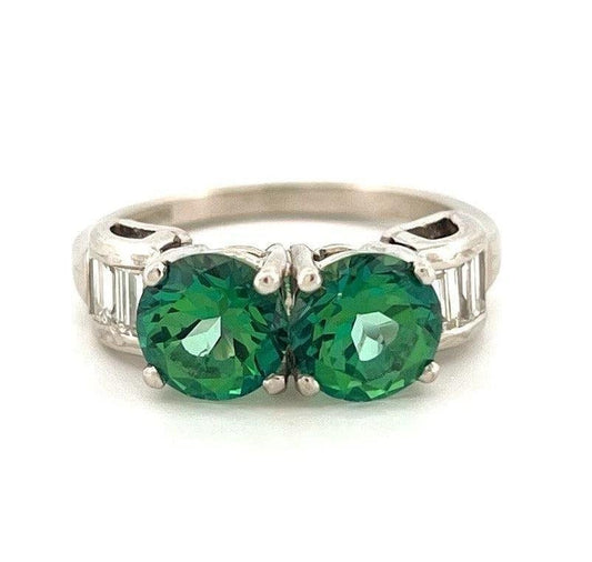 High Quality Natural Green-Blue Tourmaline & Diamond Platinum Ring 3ctw Sz 7.50 - Devine & Co.