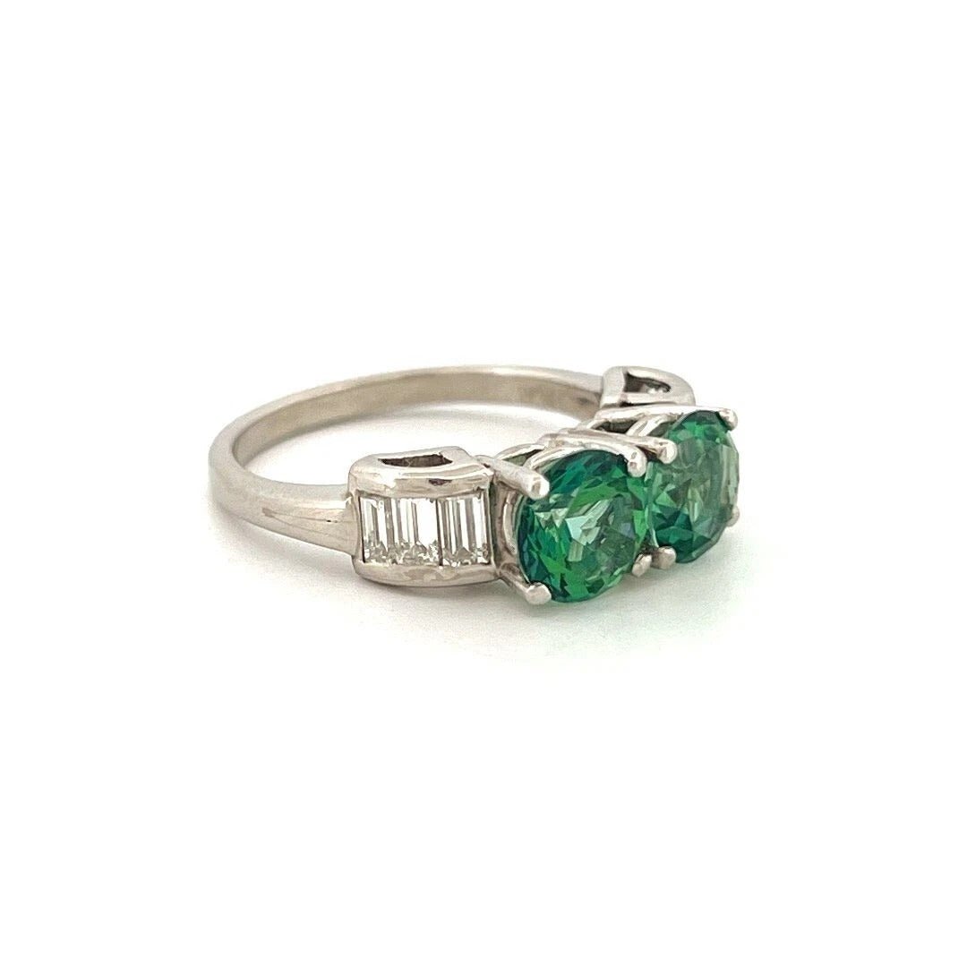 High Quality Natural Green-Blue Tourmaline & Diamond Platinum Ring 3ctw Sz 7.50 - Devine & Co.