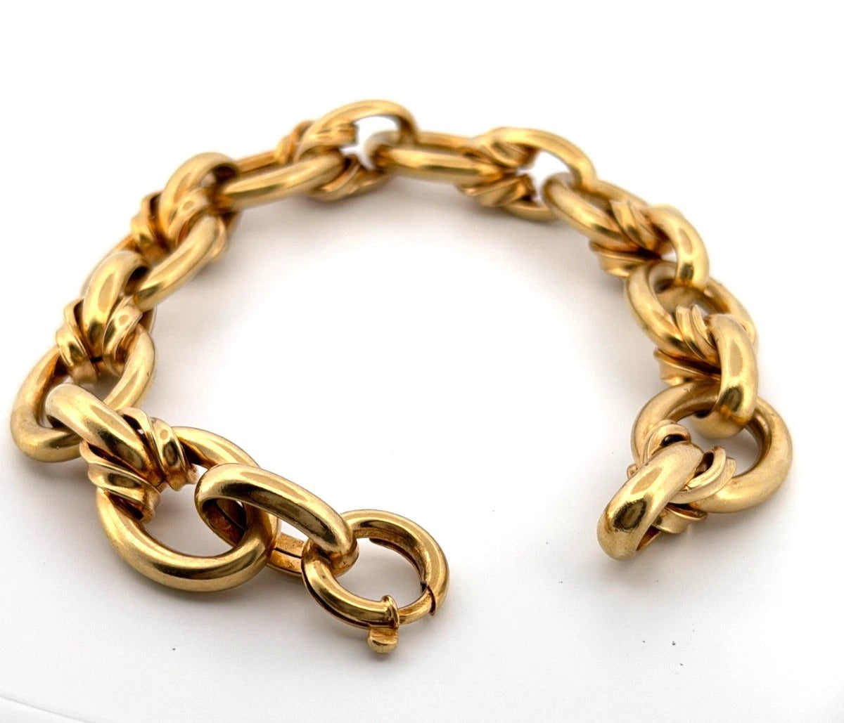 Heavy Italian 14K Yellow Gold  29.78 Grams 9”-15mm Wide Oval Link Bracelet