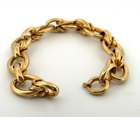 Heavy Italian 14K Yellow Gold  29.78 Grams 9”-15mm Wide Oval Link Bracelet