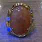 14K Yellow Gold Freeform Large Natural Orange Jadeite Cabochon & Diamond Ring by Devine & Co — stone detail