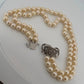 Vintage 10K White Gold Diamond Clasp Two-Strand Akoya Pearl Necklace