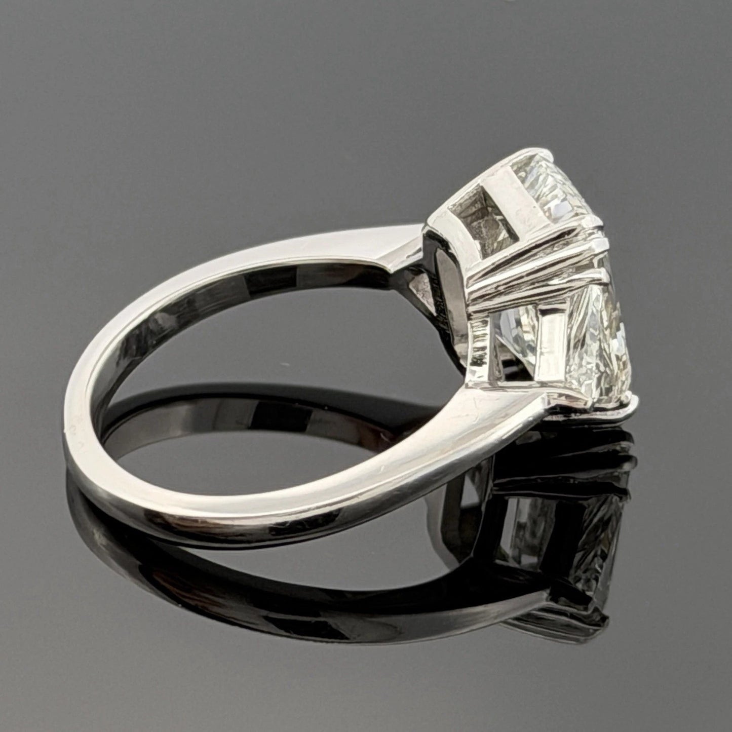 Consignment - Platinum Three-Stone Ring 4.10ct Emerald Cut Diamond GIA Certified Trillion Sides Size 6.5 - platinum, diamo...