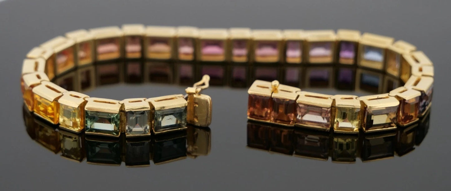 Custom Handmade Natural Rainbow Sapphire 18K Yellow Gold GIA No Heat Bracelet