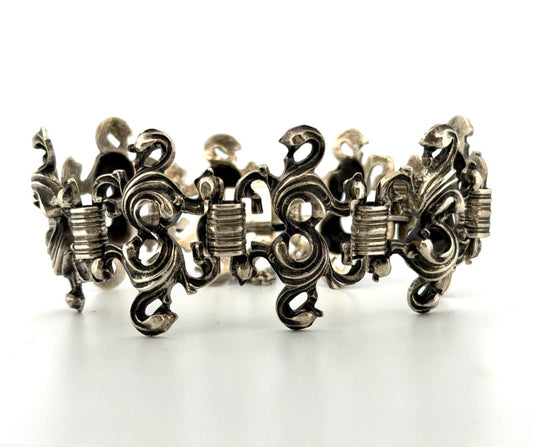 Vintage 59.73 Grams 8" European 800 Silver Baroque Revival Scroll Link Bracelet