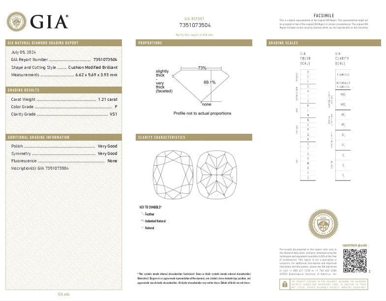 Consignment - Natural GIA Certified 1.21ct F VS1 14K Gold Cushion Diamond Engagement Ring Size 6 - 14k gold, diamond, ring...