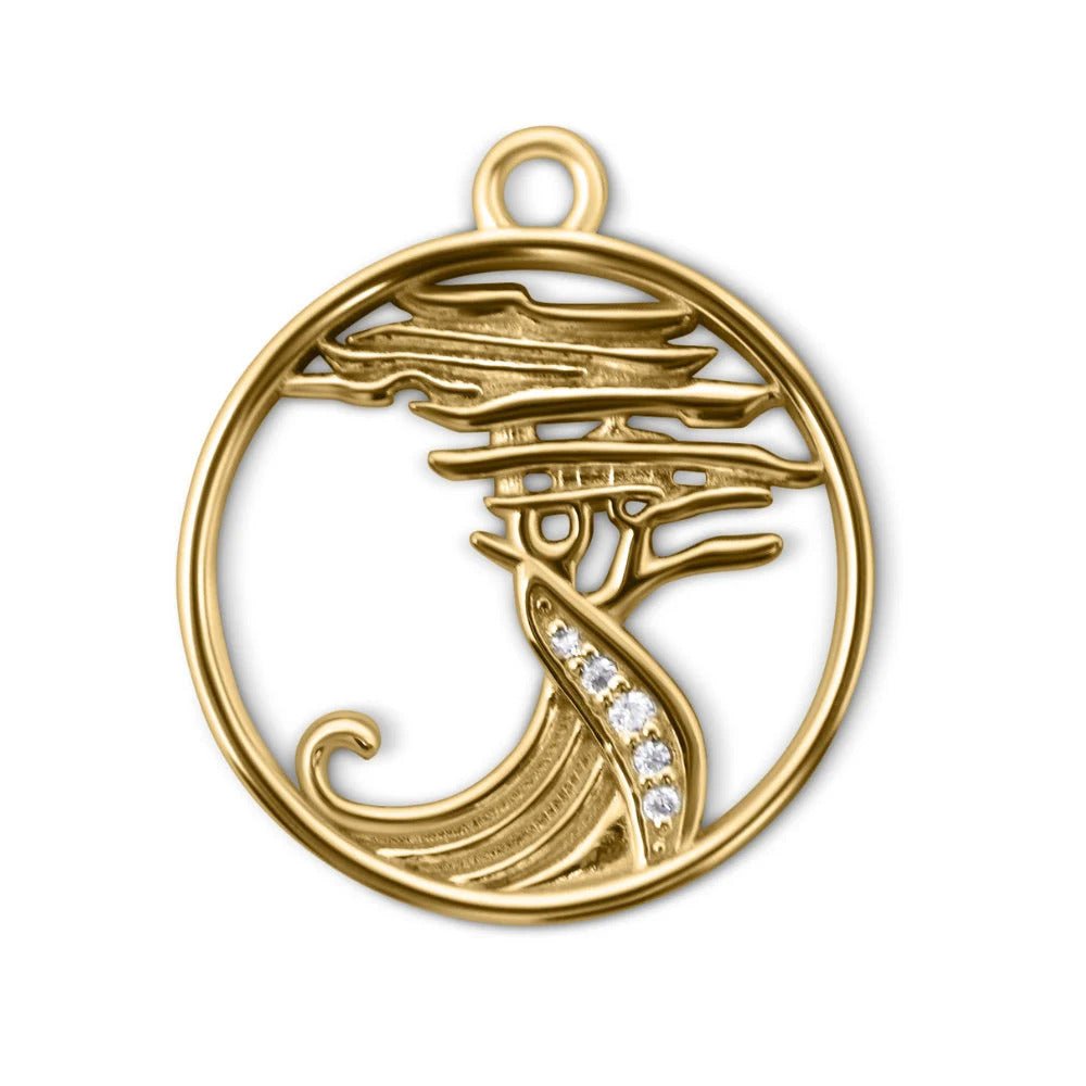 Lone Cypress Pebble Beach Wave Charm Pendant 14K & Diamonds - Devine & Co.