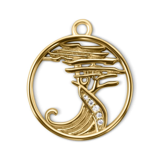 Lone Cypress Pebble Beach Wave Charm Pendant 14K & Diamonds - Devine & Co.