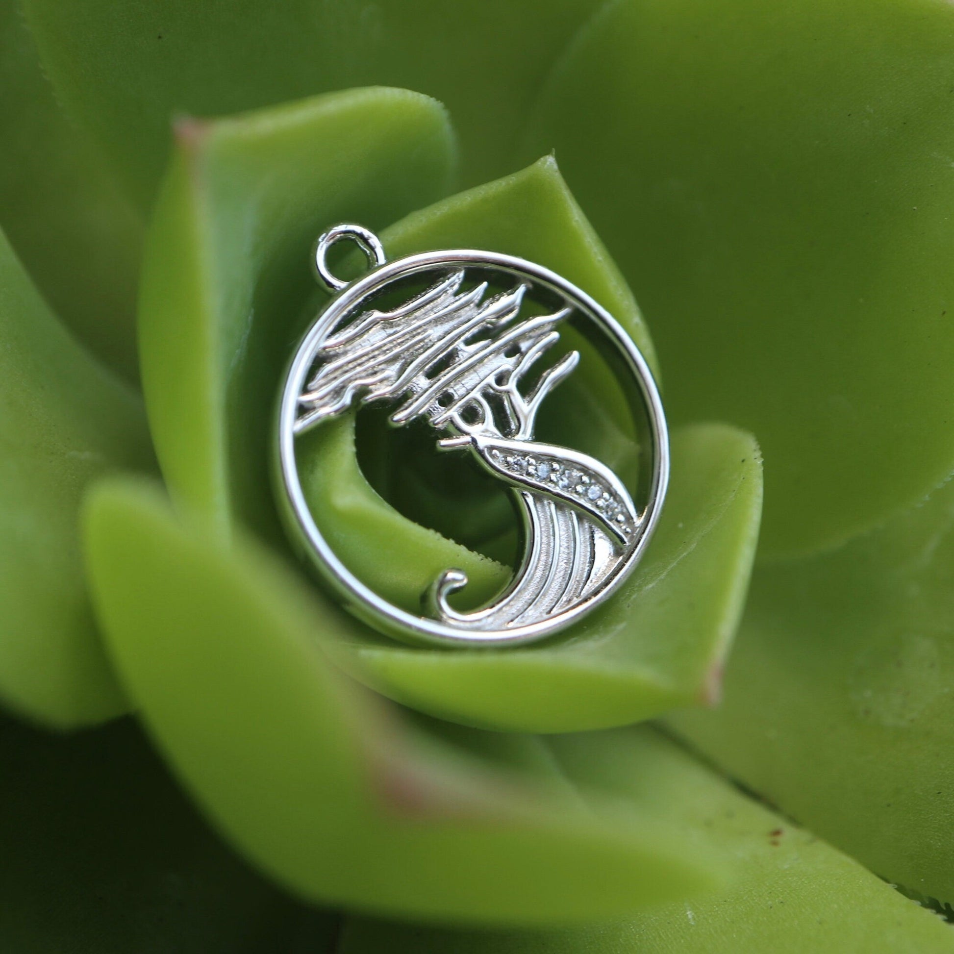 Lone Cypress Pebble Beach Wave Charm Pendant Sterling & Cubic Zirconia - Devine & Co.