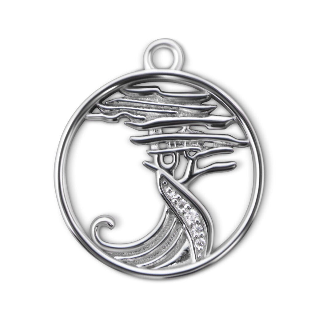 Lone Cypress Pebble Beach Wave Charm Pendant Sterling & Cubic Zirconia - Devine & Co.