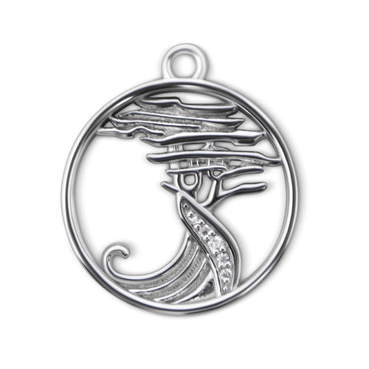 Lone Cypress Pebble Beach Wave Charm Pendant Sterling & Cubic Zirconia - Devine & Co.