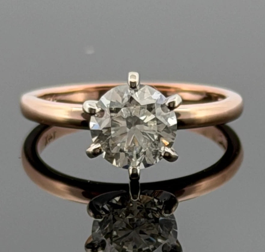 14K Rose Gold & White Gold 0.96ct Natural Diamond Solitaire Engagement Ring Size 4.25