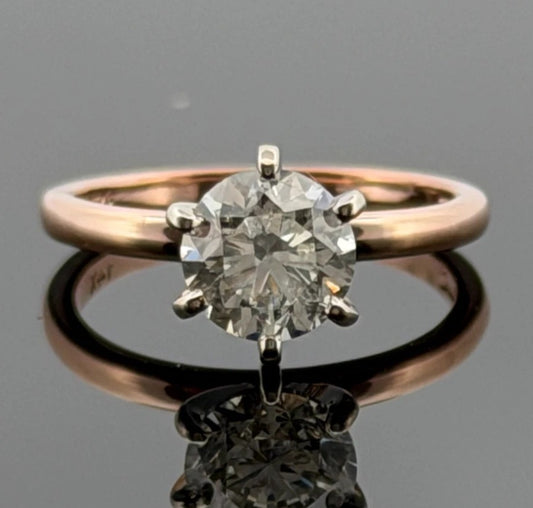 14K Rose Gold & White Gold 0.96ct Natural Diamond Solitaire Engagement Ring Size 4.25
