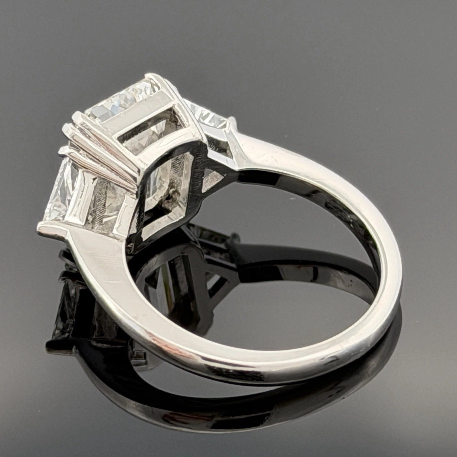 Consignment - Platinum Three-Stone Ring 4.10ct Emerald Cut Diamond GIA Certified Trillion Sides Size 6.5 - platinum, diamo...