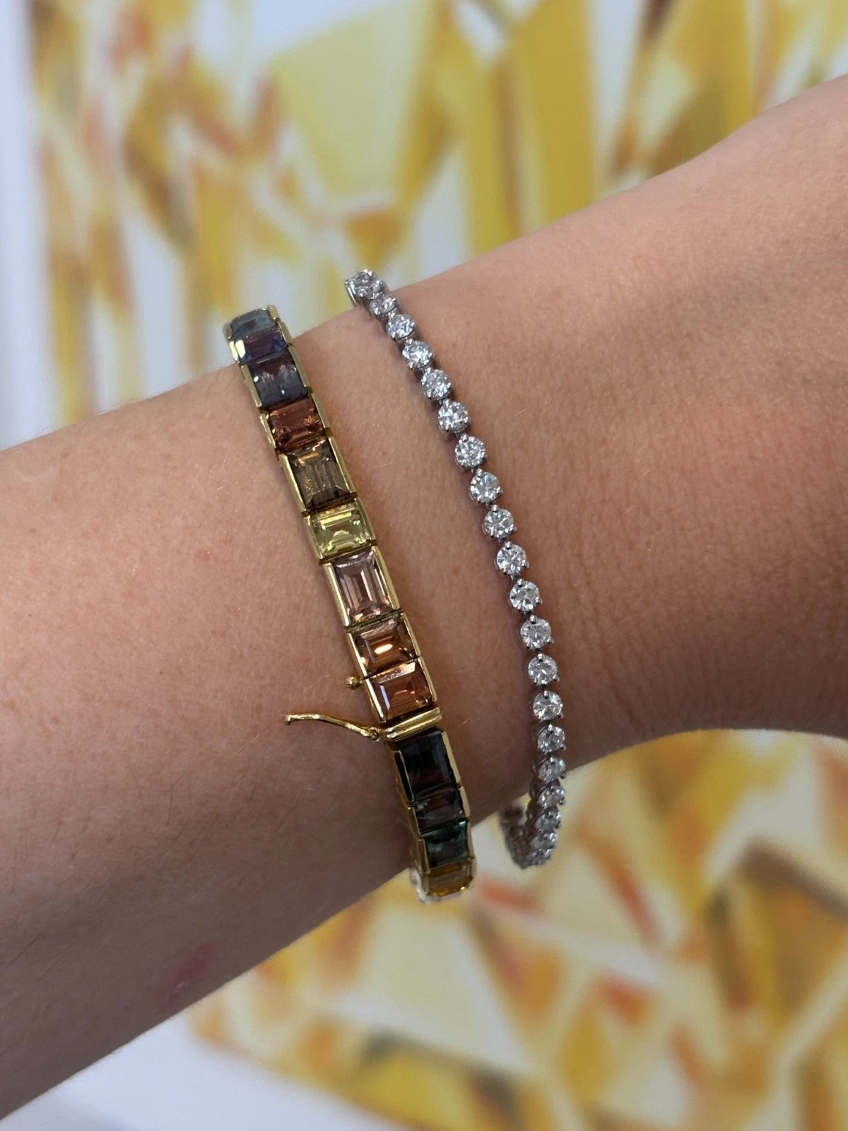Custom Handmade Natural Rainbow Sapphire 18K Yellow Gold GIA No Heat Bracelet