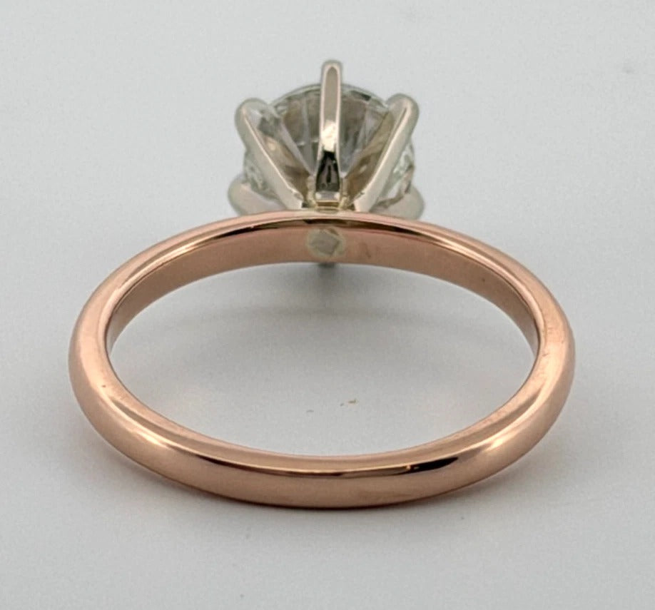 14K Rose Gold & White Gold 0.96ct Natural Diamond Solitaire Engagement Ring Size 4.25